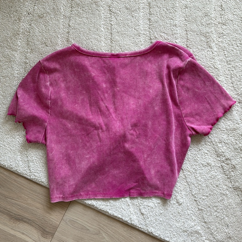 NEW- Wild Fable Short Sleeve V-Neck Twist Front Pink Top - Picture 10 of 10